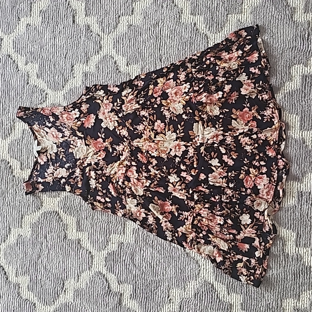 Womens size xs tan, navy, blush floral print sleeveless dress